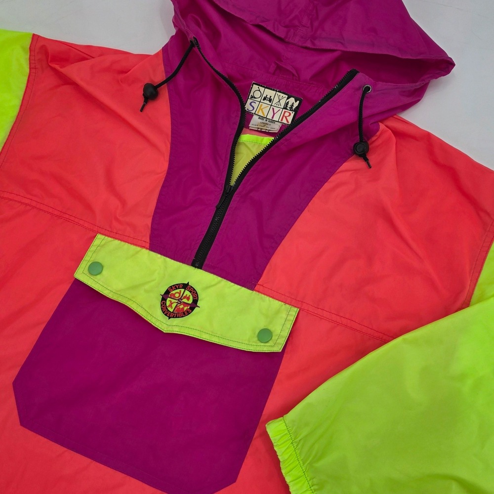 VINTAGE 90S SKYR ANORAK WINDBREAKER JACKET UNISEX MEDIUM NEON ORANGE PINK RARE